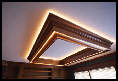 Solid Walnut Golden Ratio Ceiling Medallion with LED Lighting and Double Crown Molding - No Particle Board.